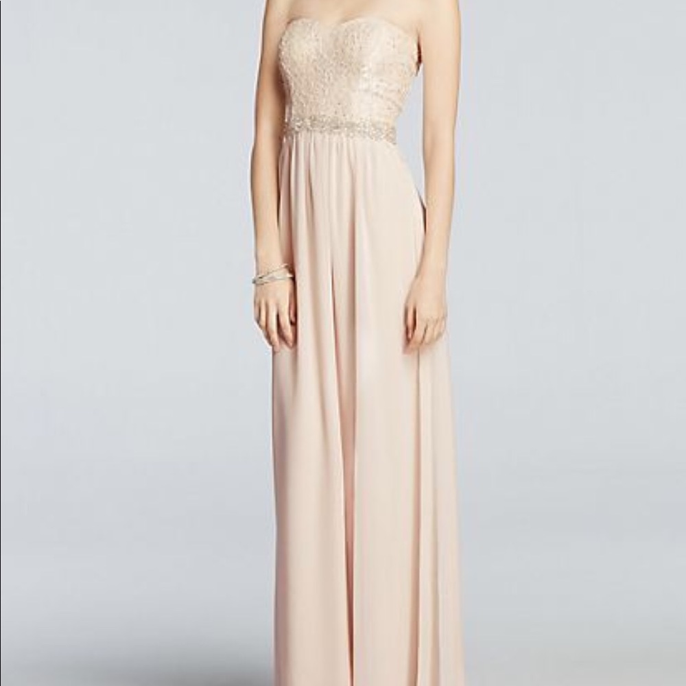 Strapless Chiffon Blush Long Dress Prom Bridesmaid